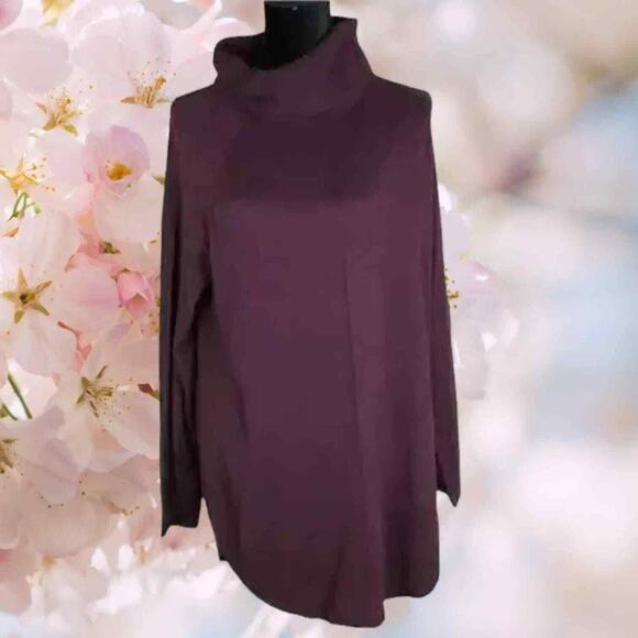 Caslon Woman's Small Maroon Turtleneck Tunic Sweater Long Sleeve Curved Hem NWOT - Picture 1 of 15